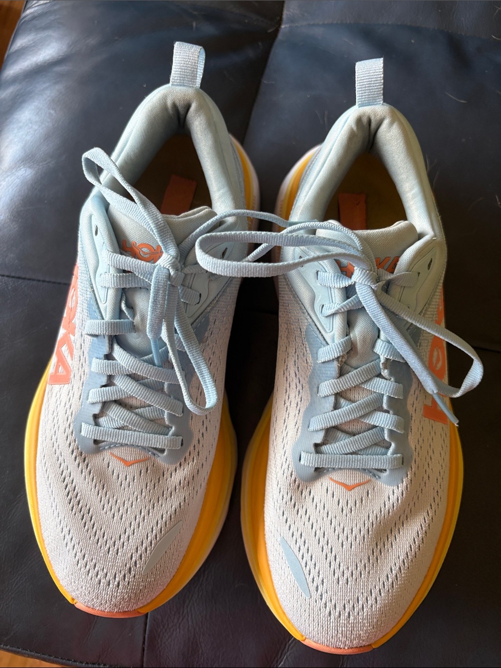 Hoka women’s Pale Blue and Yellow Performance Running Shoes